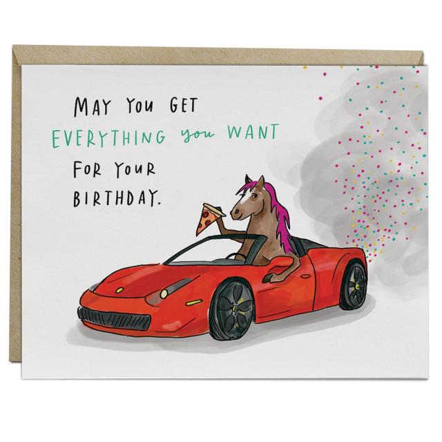Pony Ferrari Pizza Birthday Card